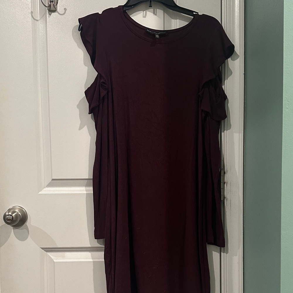 White House Black Market Maroon Long Sleeve Dress